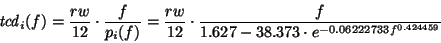 \begin{displaymath}
d_o(f) = {165\over p_o(f)} = {165\over 2.63431 - 21.36569\cdot
e^{-0.01805819f^{0.5248877}}}
\end{displaymath}