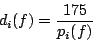 \begin{displaymath}
d_i(f) = {175\over p_i(f)}
\end{displaymath}