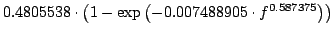$\displaystyle 0.4805538\cdot\left( 1 -
\exp\left(-0.007488905\cdot f^{0.587375}\right)\right)$