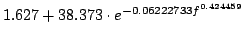 $\displaystyle 1.627 + 38.373\cdot e^{-0.06222733f^{0.424459}}$