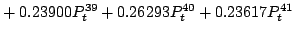 $\displaystyle \mathrel{+} 0.23900P^{39}_t
+ 0.26293P^{40}_t
+ 0.23617P^{41}_t$