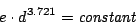 \begin{displaymath}
e\cdot d^{3.721} = {\it constant}
\end{displaymath}