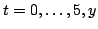 $t=0,\ldots,5,y$