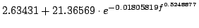$\displaystyle 2.63431 + 21.36569\cdot e^{-0.01805819f^{0.5248877}}$